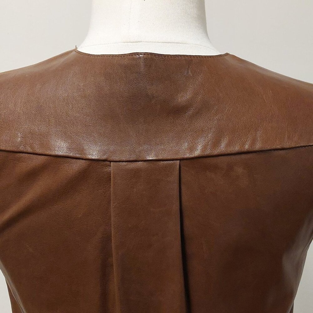 Vince. Brown Leather Sleeveless Short Dress w/pockets Size: 2 - Picture 5 of 10